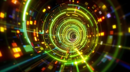 Obraz premium A vibrant, colorful tunnel of light and geometric shapes, creating a sense of motion and depth