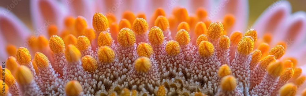 Poster stunning macro capture of a blooming flower revealing details of pollen and texture in vibrant color