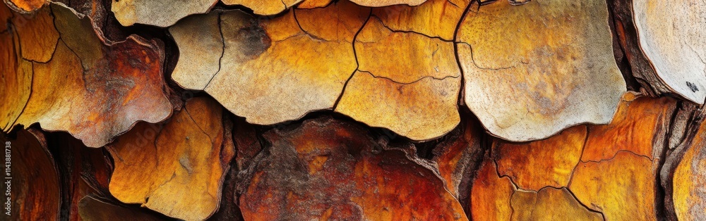 Poster close-up view of intricate bark patterns showcasing rich textures and colors found in nature