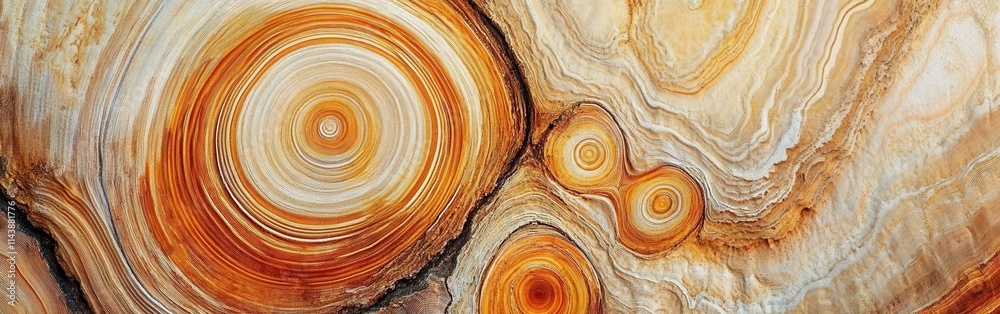 Poster close-up view of wood growth rings revealing intricate patterns and textures in natural hues of brow