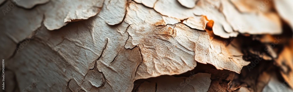 Poster Close-up view of peeling birch bark showcasing texture and natural patterns found in a forest ecosystem