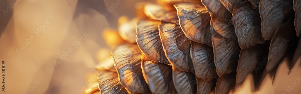 Poster Close-up view of intricate pine cone scales showcasing natural textures and patterns during sunset