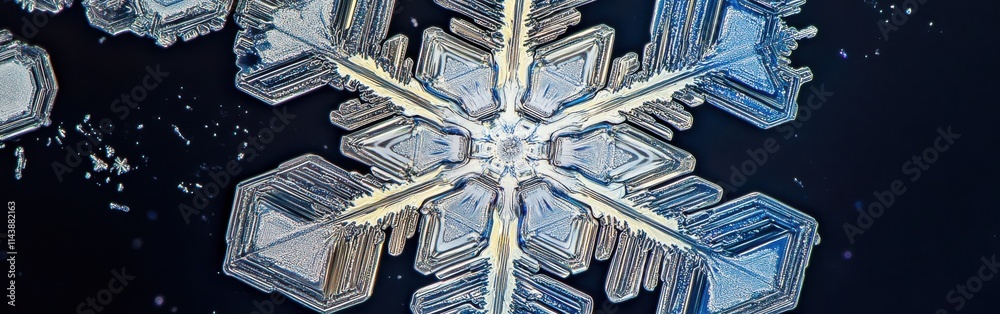 Fototapete close-up view of an intricate snowflake showcasing unique crystalline structures in winter