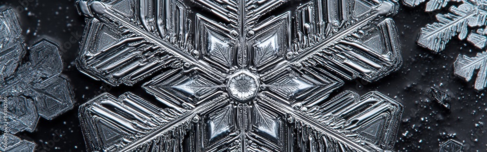 Aufkleber extreme close-up of intricate snowflake detail showcasing unique crystalline structures in winter