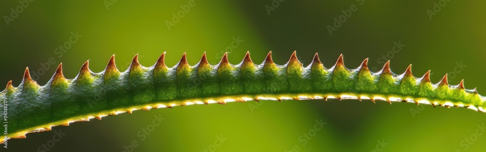 Aufkleber close-up view of a leaf edge displaying sharp teeth under natural light in a vibrant green setting