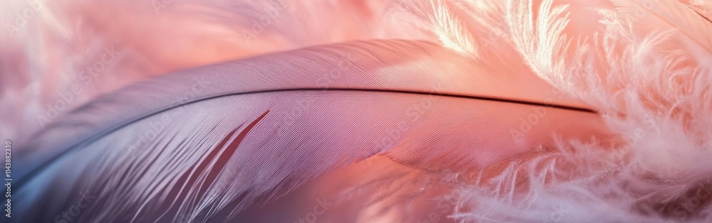 Aufkleber close-up view of a feather revealing intricate details and soft textures against a pastel background