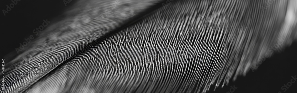 Aufkleber close-up of a feather revealing fine details and intricate patterns in black and white