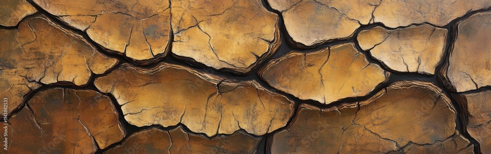 Aufkleber close-up view of a cracked wood surface highlighting natural texture and patterns under soft light