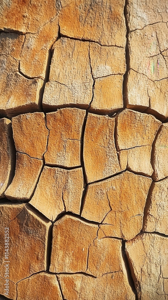 Poster close-up view of cracked wood surface showcasing natural textures and patterns in warm tones