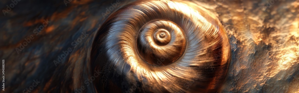 Aufkleber Detailed close-up of a beautifully textured snail shell showcasing intricate patterns and colors