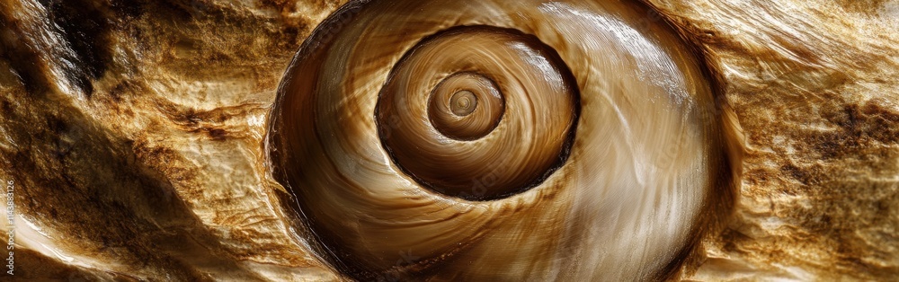 Aufkleber Close-up of a beautifully textured snail shell showcasing natural patterns and colors in intricate detail