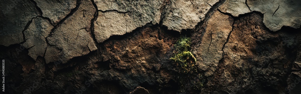 Aufkleber Captivating texture of rough bark revealing intricate patterns and natural elements captured in macro detail