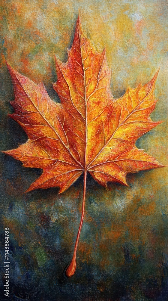 Aufkleber close-up view of a vibrant orange maple leaf capturing autumn's beauty on a soft textured background