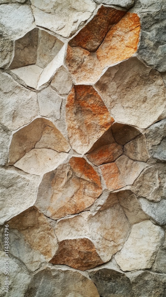 Poster close-up view of a beautifully patterned stone wall showcasing unique textures and colors