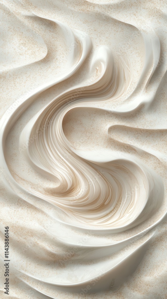 Poster Swirling sand patterns create an abstract design on a sunny beach close to the shoreline