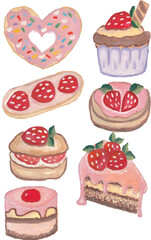 Cupcake, pastry, cake valentine pink hand drawn watercolour clipart