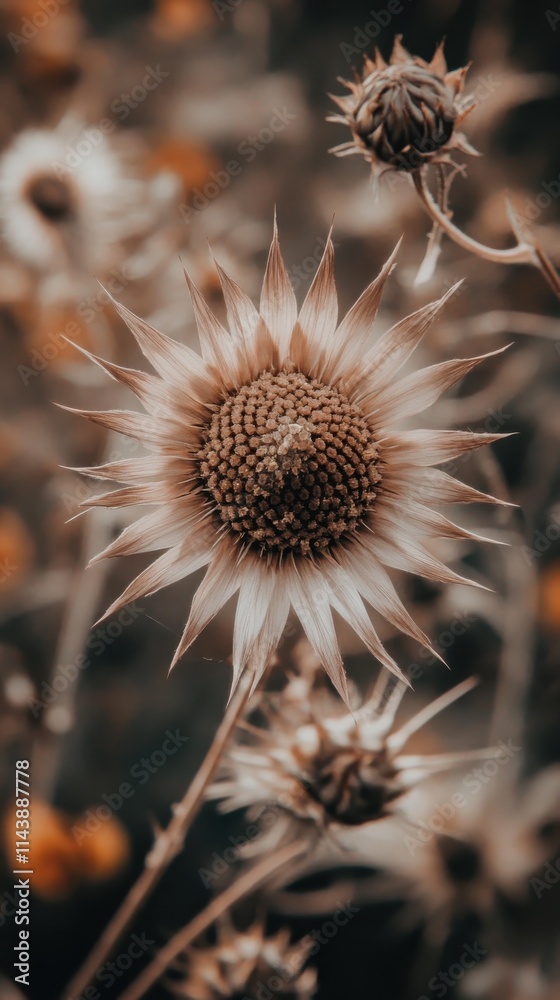 Poster close-up view of a thistle flower showcasing intricate details in natural setting during daylight