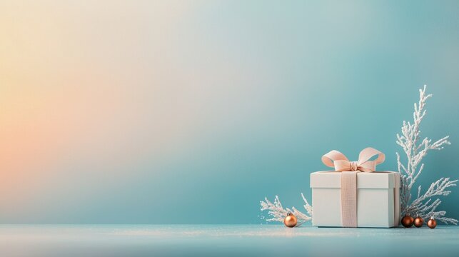 Vibrant pastel decorative gift box with layered bow serene background holiday decor stylish setup minimalist design for festive gifting ideas