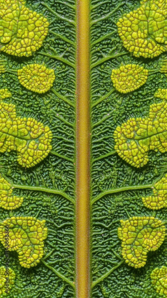 Poster Close-up view of a fern leaf showcasing intricate fractal patterns in vibrant green hues