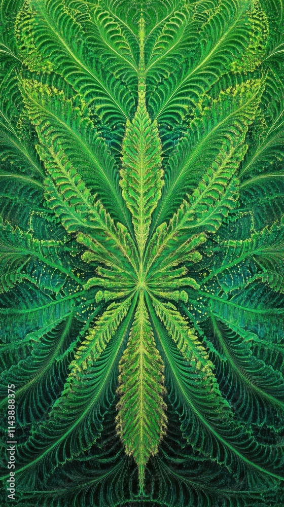 Poster close-up view of a fern leaf showcasing intricate fractal patterns in nature's design