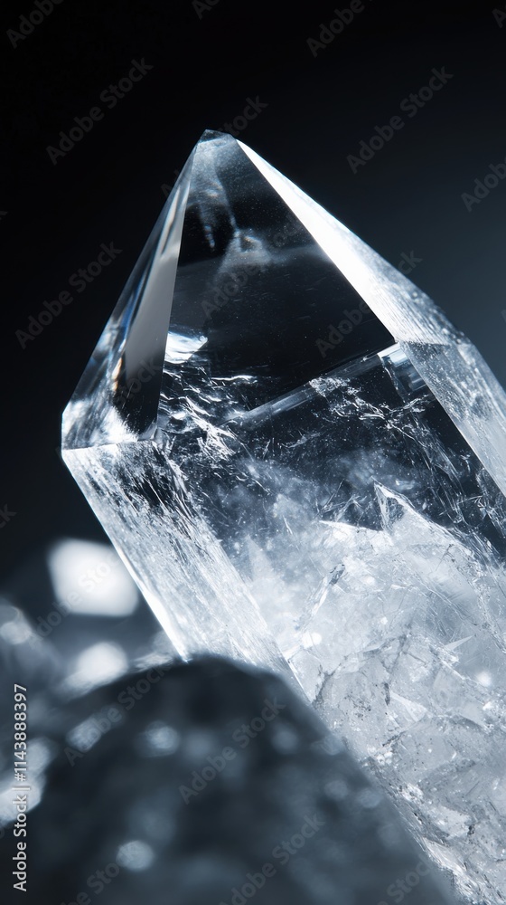 Poster close-up view of a sparkling crystal reflecting light in various directions during a serene moment