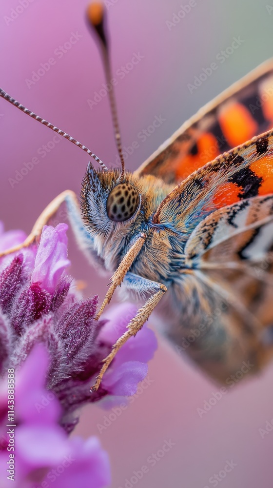 Poster close-up view of a butterfly resting on a vibrant spring flower in a garden