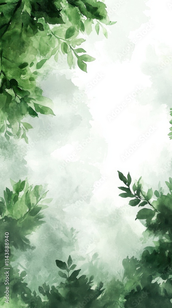 Poster lush green abstract watercolor background creating a serene and vibrant atmosphere for creative proj