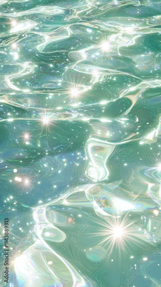 Poster Light sparkles dancing on calm water surface create a serene and mesmerizing abstract wallpaper