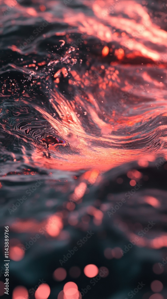 Poster rippling water reflects vibrant colors under soft light in an abstract composition