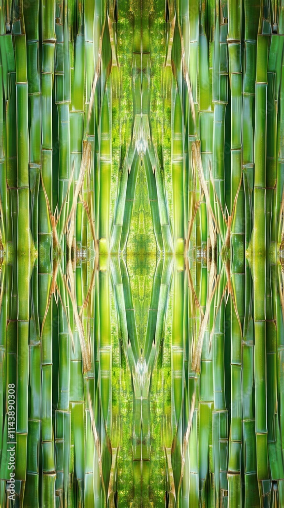 Poster abstract view exploring the textures and colors of bamboo stalks under natural light in a tranquil s