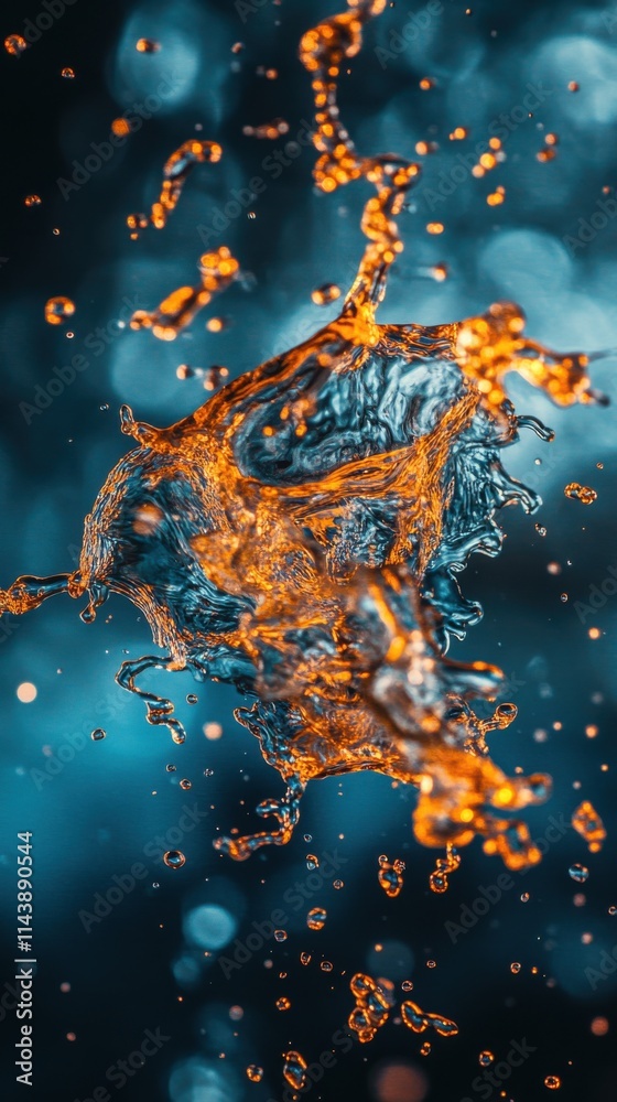 Poster Swirling oil and water create vibrant abstract patterns in dynamic motion