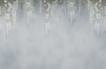 Design for walls. Photo wallpapers for the interior. A mural for design. Plants and flowers, vines descending from top to bottom. The background for the holiday. Floral ornament.