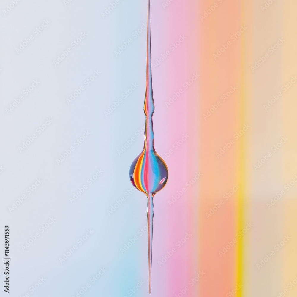 Aufkleber close-up view of a vibrant droplet suspended against a blurred colorful background in soft focus amb
