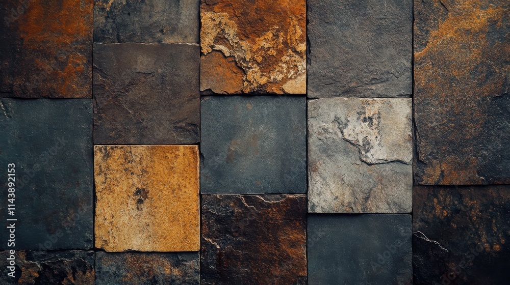 Poster Textured slate tiles showcase earthy tones in a rustic design suitable for various applications