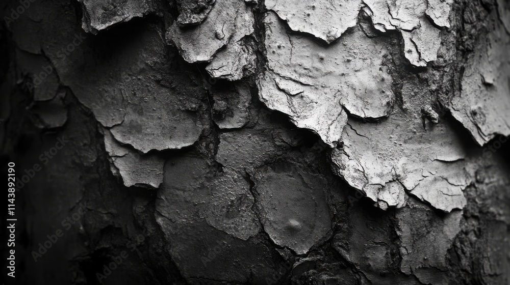 Aufkleber Close-up view of textured bark on an ancient tree highlighting natural patterns and details of weathered wood