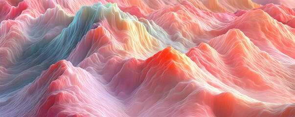 Abstract Pastel Mountain Range, A Digital Illustration of Soft, Curving Peaks and Valleys in a Dreamlike Landscape, Featuring Delicate Hues and Textured Lines.