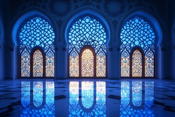 Obraz premium Islamic majestic Moorish arched window design greeting card background 