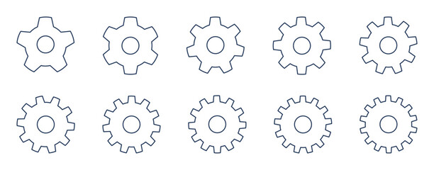vector set of gear with hole, 5 teeth - 14 teeth (outline)