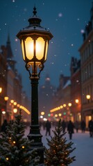 Warm Glow in a Snowy Town Square
