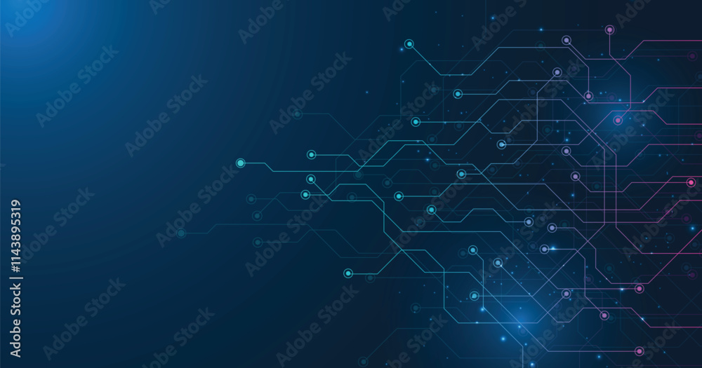 Leinwandbilder Circuit board blue technology background.Vector abstract technology illustration Circuit board on dark blue background.High tech circuit board connection system concept.	