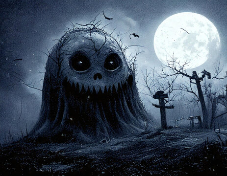 a spooky cemetery in the night