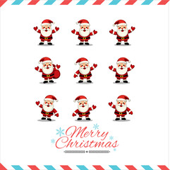 Christmas Santa Claus faces and full body vector illustration.,Set of Christmas decor elements and characters on diffrent poses for new year and holidays