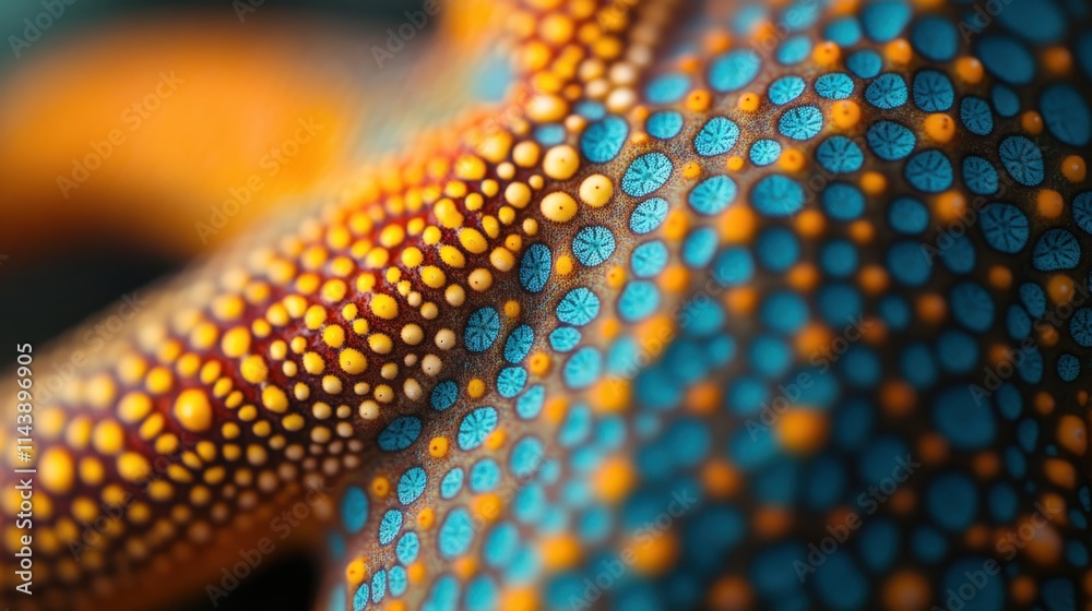 Poster macro shot of a vibrant starfish revealing intricate patterns and colors along the coast at midday
