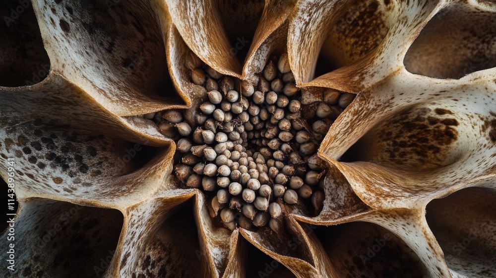 Leinwandbilder detailed macro shot of a seed pod revealing intricate structures and patterns in its core