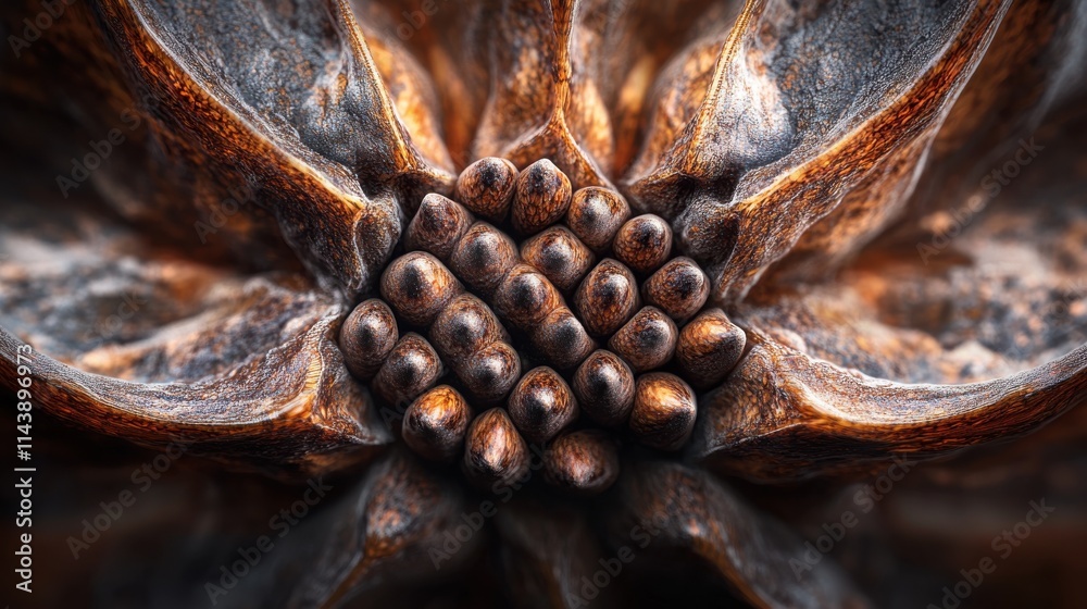 Aufkleber macro view of a seed pod showcasing intricate details and textures in natural lighting