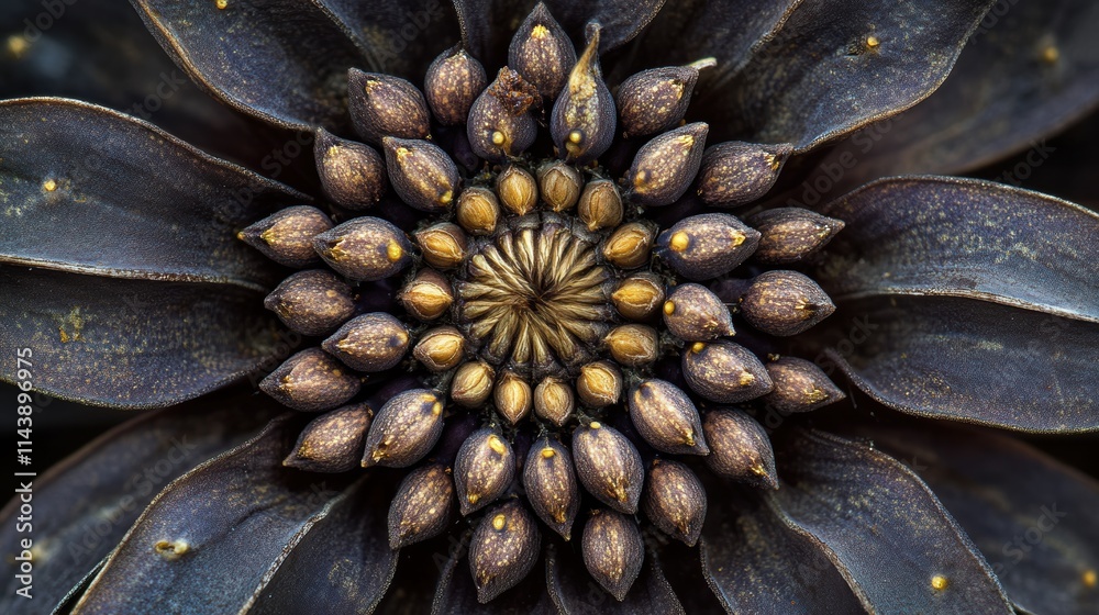 Aufkleber macro perspective of a seed pod revealing intricate patterns and textures in natural growth