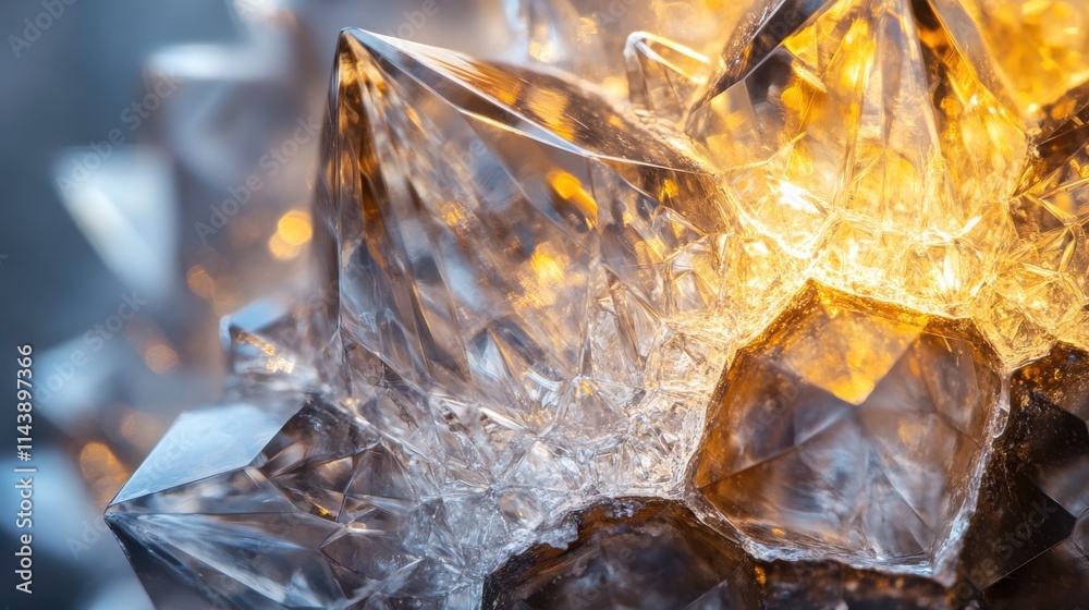 Aufkleber Exploring intricate details of a shimmering crystal structure illuminated by warm light