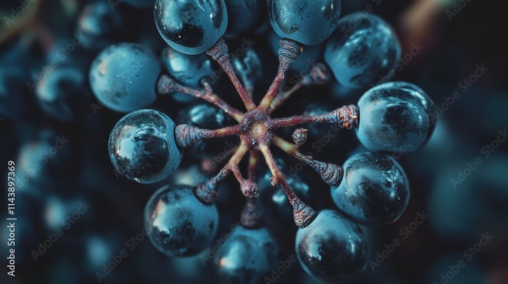 Poster Close-up view of a cluster of grapes showcasing rich colors and intricate details in natural light