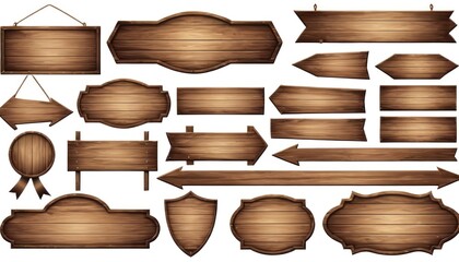 Collection of Rustic Wooden Signs and Arrows: Perfect for Rustic Designs, Western Themes, or Vintage Projects.