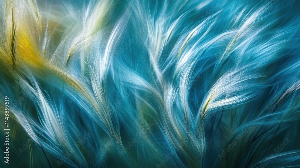 Aufkleber macro view of summer grass swaying gently in the warm breeze during a bright sunny day in a serene o